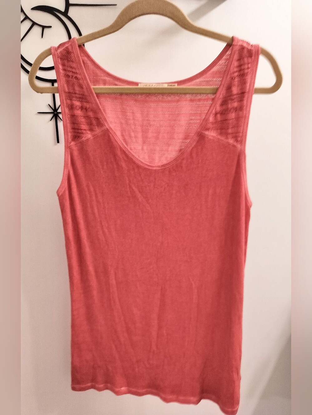 Faded Glory Women's 2X 18W-20W Pink Slub Knit Tank Top Crochet Lace Yoke